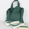 Dark green canvas tote bag with white stitching and dual shoulder straps in minimalist style - Dark Green
