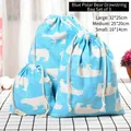 Three-piece set of linen drawstring storage bags with blue polar bear prints in three sizes - Small (16*14cm) / Blue Polar Bear