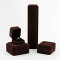 Set of deep brown velvet jewelry boxes for rings and necklaces in various sizes - Brown