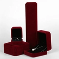 Burgundy velvet jewelry box set with rings and necklaces in black flocking lining - Burgundy