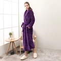 Thick purple waffle texture flannel bathrobe for women with tie waist and plush fabric - M / Purple Women