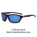 Occhiali da sole sportivi polarizzati con montatura nera opaca e lenti a specchio blu - Montatura Nera Rivestimento Blu