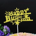Sparkling gold glitter Happy Birthday to You cake topper with star design for parties - HB To You Gold