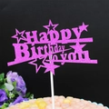 Pink glitter Happy Birthday to you cake topper with star design for party decoration - HB To You Rose Red