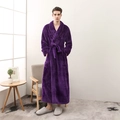 Men's purple flannel bathrobe with pineapple grid texture and waist tie detail - M / Purple Men
