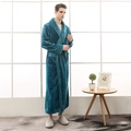 Peignoir épais bleu paon pour homme en flanelle avec bordure gaufrée et ceinture douce - M / Vert Foncé