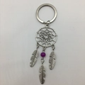 Dreamcatcher metal keychain with purple resin bead and three feather charms - Purple