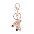 Pink rhinestone roller skate keychain with gold metal lobster clasp for women bag charms - Pink