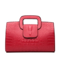 Red crocodile embossed handbag with unique crocodile head relief and square handle - Red