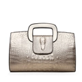 Champagne gold crocodile embossed handbag with unique 3D animal head relief sculpture - Gold