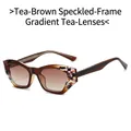 Geometric cat eye sunglasses with tea floral tortoiseshell frame and gradient lenses - Tea Floral Frame Gradient Tea Lenses (C14)