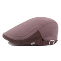 Men's retro cotton flat cap in brown patchwork with breathable mesh and metal buckle - Adjustable / Red