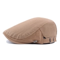 Vintage khaki brown cotton flat cap with mesh top and adjustable force metal buckle - Adjustable / Khaki