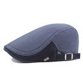 Navy and light blue textured cotton flat cap with force metal badge and adjustable strap - Adjustable / Navy Blue