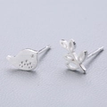 Orecchini a perno asimmetrici in argento S925 con motivi di uccelli e foglie spazzolati - Stile Uccello Foglia (5929054883001)