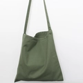 Minimalist olive green canvas tote bag with white contrast stitching and shoulder strap - Army Green