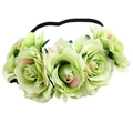 Detailed view of artificial green rose flower headband with pink gradient centers - Colorful Green