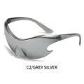 Futuristic Y2K cyber punk sunglasses with gray frame and silver mirrored lenses - Grey Frame Silver Mirror Lens (C2)