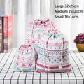 Set of 3 cotton linen drawstring bags with vintage geometric patterns in various sizes - Vintage Pattern