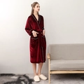 Elegant deep red velvet bathrobe for men and women featuring stylish white piping details - M / Wine Red Women
