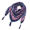 Bohemian paisley scarf in navy blue with colorful jacquard pattern and knotted tassels - 115*115cm / Deep Blue Paisley (No.18)