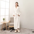 Women's ivory white long fleece bathrobe with waist belt and textured fabric - M / White Women