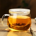 Heat-resistant borosilicate glass tea cup with lid and handle for office use - 350ml Flat Lid Three-piece Set