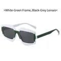 Geometric color-block sunglasses featuring white and green frames with dark grey lenses - White Green Frame Black Grey Lens