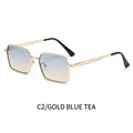 Lunettes de soleil carrées en métal avec monture dorée et verres dégradés bleu-thé - Monture Dorée Verre Bleu Thé