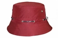 Close-up of red bucket hat featuring metal eyelets and a black SPORT printed drawstring - Adjustable / Burgundy