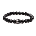 Bracciale da uomo con perline di pietra nera opaca da 8 mm e ciondolo a corona grigio - Piccola Corona / Nero