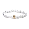 Men's 8mm white pine stone beaded bracelet with a gold zircon crown charm - Crown Bracelet / White (Howlite)