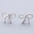Elegant silver bow stud earrings with twisted rope texture and 925 sterling silver pins - New Bowknot