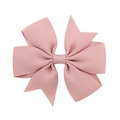 Close-up detail of soft pink grosgrain ribbon bow with elegant V-shaped ends for hair - Pink (16)