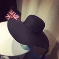 Women's wide-brimmed black straw sun hat with decorative black ribbon bow - M (56-58cm) / Large Flat Brim Style / Black