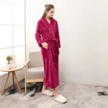 Thick rose red flannel bathrobe for couples featuring a soft texture and a waist belt - Rose Red