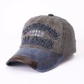Distressed grey baseball cap with blue brim and original embroidered patch - Navy Blue Brim + Coffee