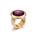 Elegante anello in acciaio al titanio dorato con grande gemma viola sfaccettata e moderna - US 7 / Oro con pietra viola