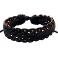 Pulsera vintage de cuero negro trenzado a mano con cierre de nudo corredizo ajustable - Negro