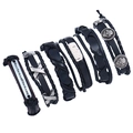 Set di 6 bracciali vintage in pelle intrecciata da uomo nei colori nero e marrone - Set da 6 Pezzi