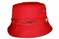 Detail of red waterproof bucket hat featuring metal eyelets and a SPORT adjustable drawstring - Adjustable / Red