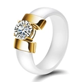 Modern 6mm white ceramic ring with gold metal base and round brilliant cut cubic zirconia - US 5 / White+Gold