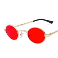 Vintage schmale ovale Sonnenbrille mit Goldmetallrahmen und roten Gläsern für Damen und Herren - Goldener Rahmen Ocean Rote Linsen