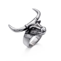 Punk style bull head ring in vintage silver finish made of durable titanium steel - US 8 / Straight Horn Style (KR45962-K)