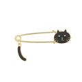 Broche épingle à nourrice chat noir en émail et alliage doré avec queue mobile suspendue - Noir