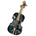 Vintage cello brooch with dark abalone shell inlay in an antique gold metal finish - C068-B Antique Gold Dark Rainbow Shell