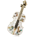 Vintage cello brooch with gold metal frame and colorful shell inlay on white background - C068-A Gold White Colorful Shell