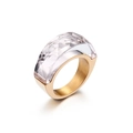 Gold finish stainless steel ring featuring a geometric clear faceted crystal inlay - US 6 / Light Orange (KR44974-K)