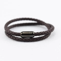 Bracelet double couche en cuir tressé marron pour homme avec fermoir magnétique noir - 19.5cm / Corde en cuir marron