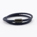 Bracelet pour homme en cuir tressé double épaisseur bleu foncé avec fermoir magnétique - 19.5cm / Cordon en cuir bleu